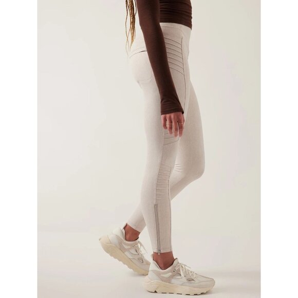 ATHLETA Delancey Textured Moto Tight Creme High Rise Ankle Leggings, Size S - Picture 2 of 16
